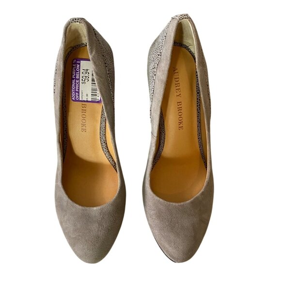 Audrey Brooke Daphne 6.5 Khaki Tan Brown Leather Lizard Print Wedge Heel Shoe - Picture 1 of 10